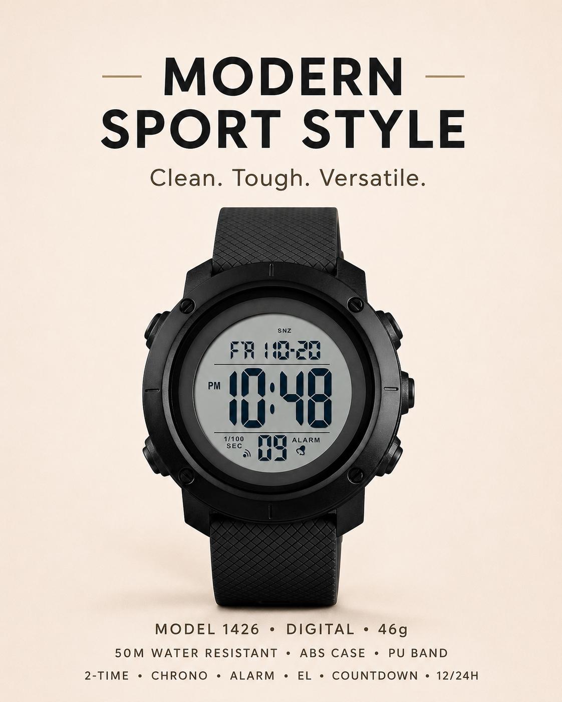 Skmei Full Digital Display Watch, Casual Style Multi-Function PU Band Watch, 50m Waterproof, Quartz Movement, Digital Multifunctional Watch, All Seasons Use detail 4