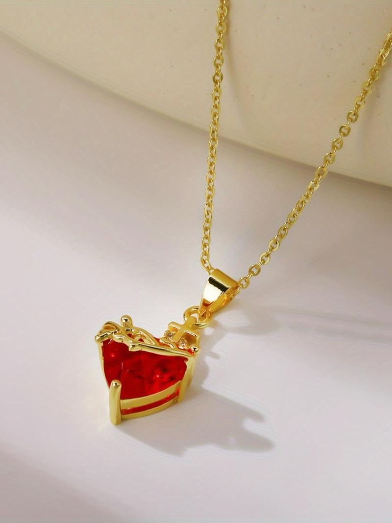 Vintage Heart Cross Pendant Necklace with Zircon, Fashionable Elegant Women's Jewelry, Perfect Valentine's Day Gift, Heart Design Necklace