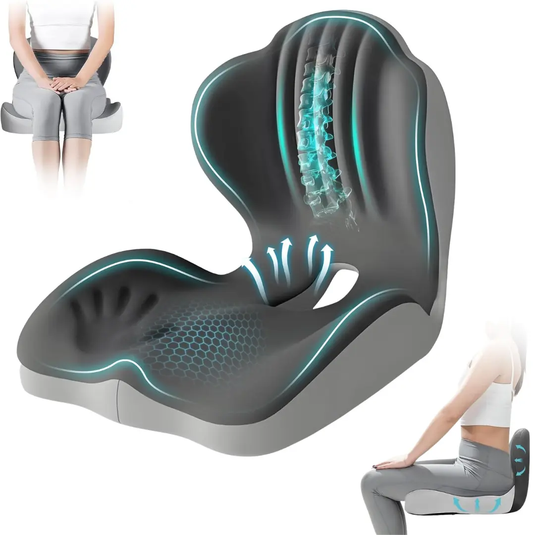 Ergonomic Seat Cushion for Office Chair with Lumbar Support , Memory Foam Seat Cushion with Lumbar Support,Ergonomic Memory Foam Seat Cushion, Car Seat Cushion,Ergonomic Waist Support and Seat Cushion, L-Shaped Memory Foam Pad