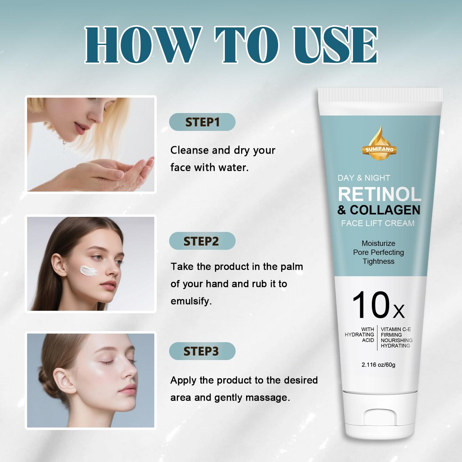 Day & Night Firming Cream, Retinol Night Calming, Collagen Day Plumping, Moisturizing, Tightening, Vitamin Ce Brightening, Suitable for All Skin Types