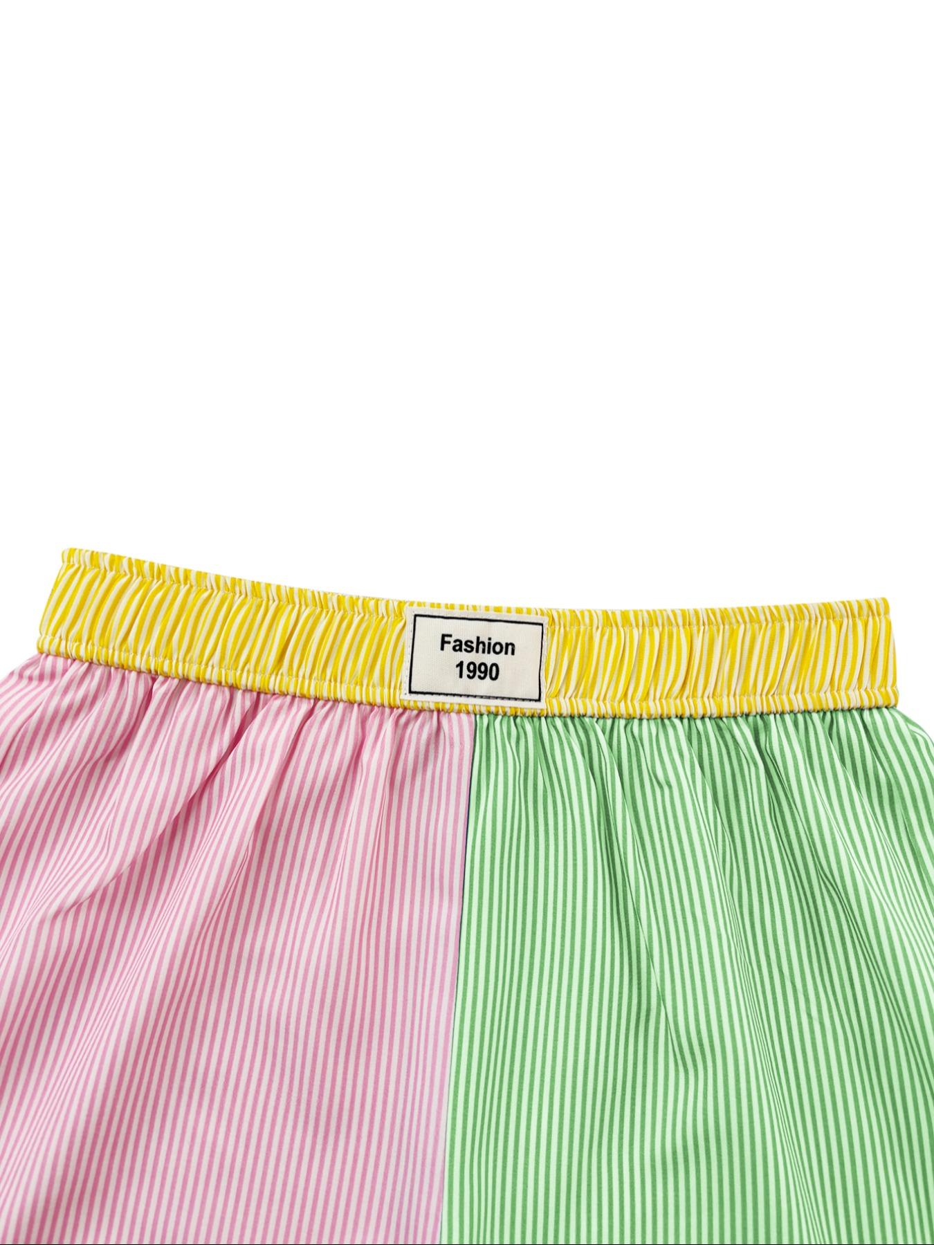 Women's Patchwork & Striped Print Elastic Waist Shorts, Casual Letter Patched Shorts, Women's Bottoms for Daily Wear