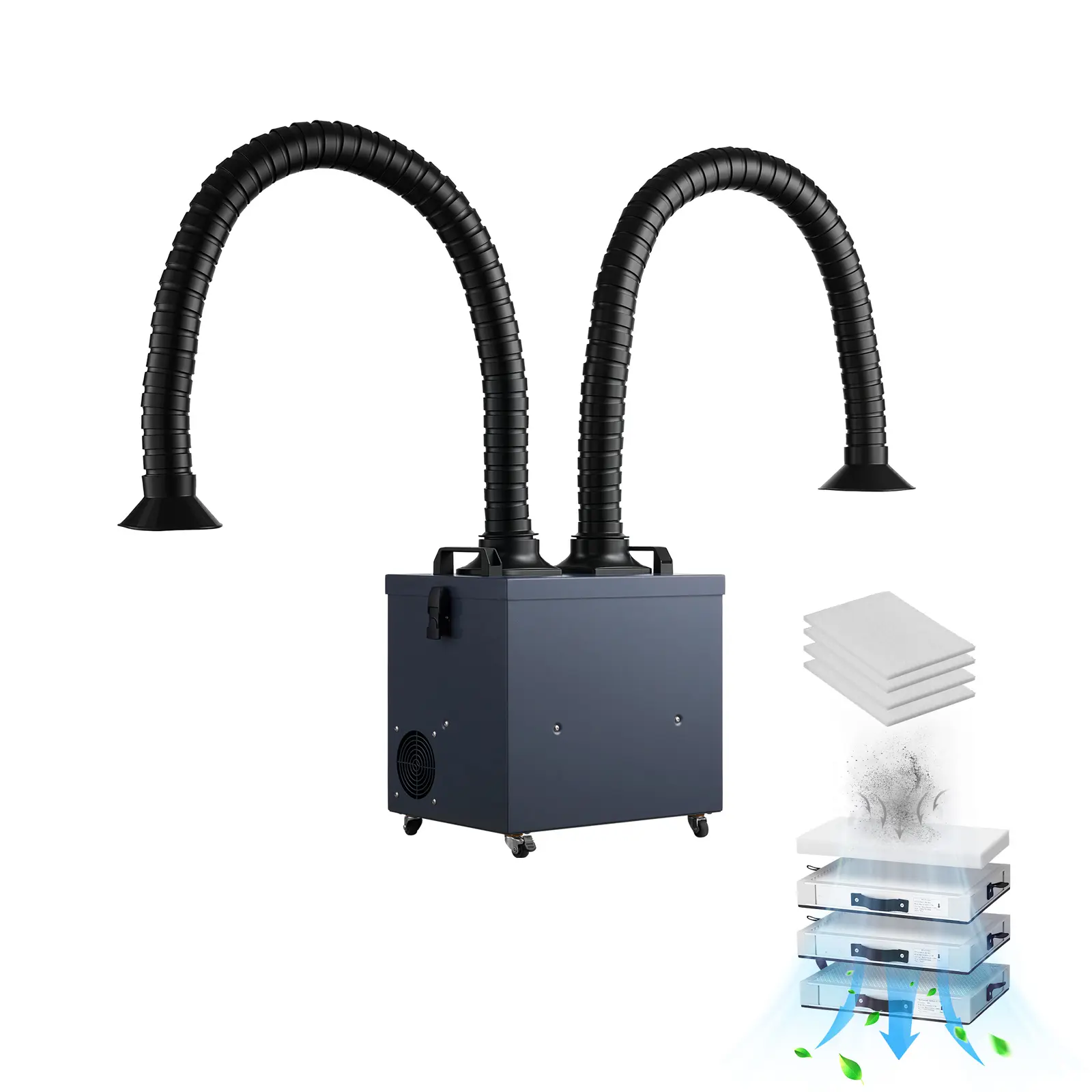 Soldering Fume Extractor with Dual Hoses, 275W Brushless Solder Smoke Absorber with 4-Stage Filters & 10 Speeds, 380m³/h Strong Suction Smoke Purifier for Soldering, Laser Engraving, DIY Welding