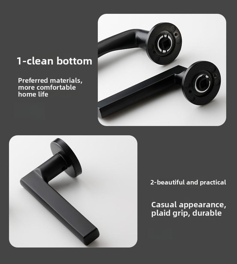 Home Interior Door Lock – Black Solid Wood Bedroom Lock, Lever Handle, Silent Split Bathroom Lock