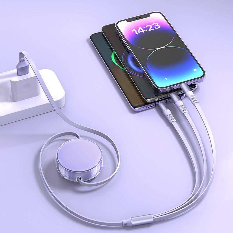 120w 6a Ultra Fast Charge Type-C Rechargeable Cable, 1.2m USB Charging Line, 3-In-1 Quick Charge Compatible Devices