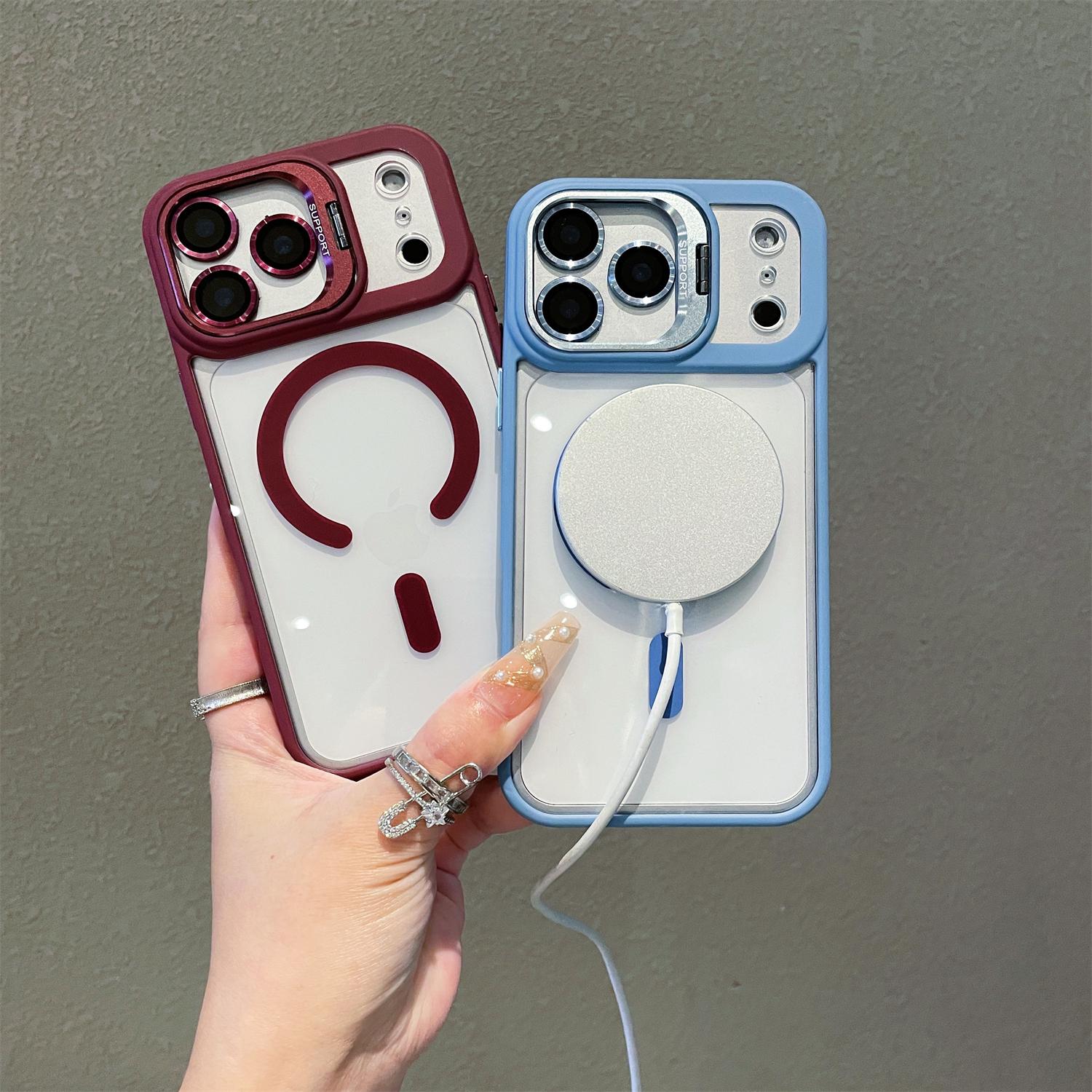 Magnetic For Apple 17 16 15 14 13 12 Max Plus Pro Magnetic Mobile Phone Case with MagSafe Camera Ring Holder, Military-Grade Protection, Anti-Fall, Non-Yellowing, Wireless Casing Protector Cover,Compatible for iPhone