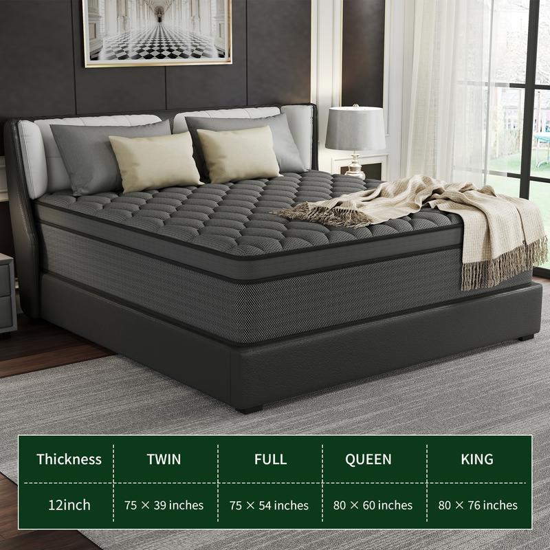 BOMASS 12-14 Inch Hybrid Mattress Twin Full Queen King Size Memory Foam InnerSpring Black Gray Mattresses Durable Medium Firm Soft Bed In A Box