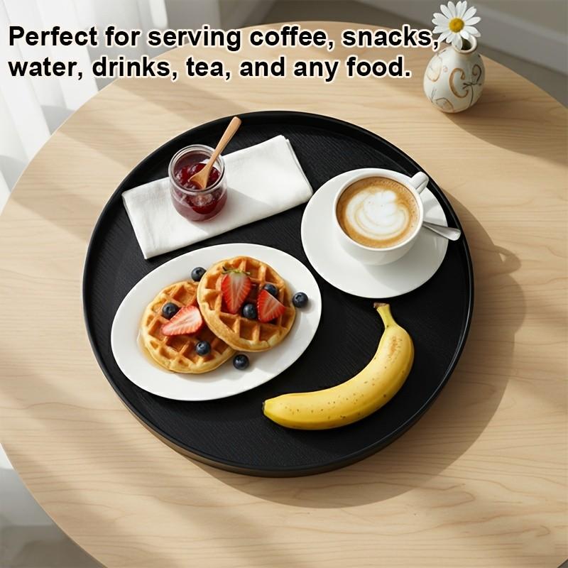 2-Pack Reusable Wood Grain Plastic Trays, Multi-Functional Round Storage Dishes, Kitchen Bathroom Living Room Organizer, Food Grade Material