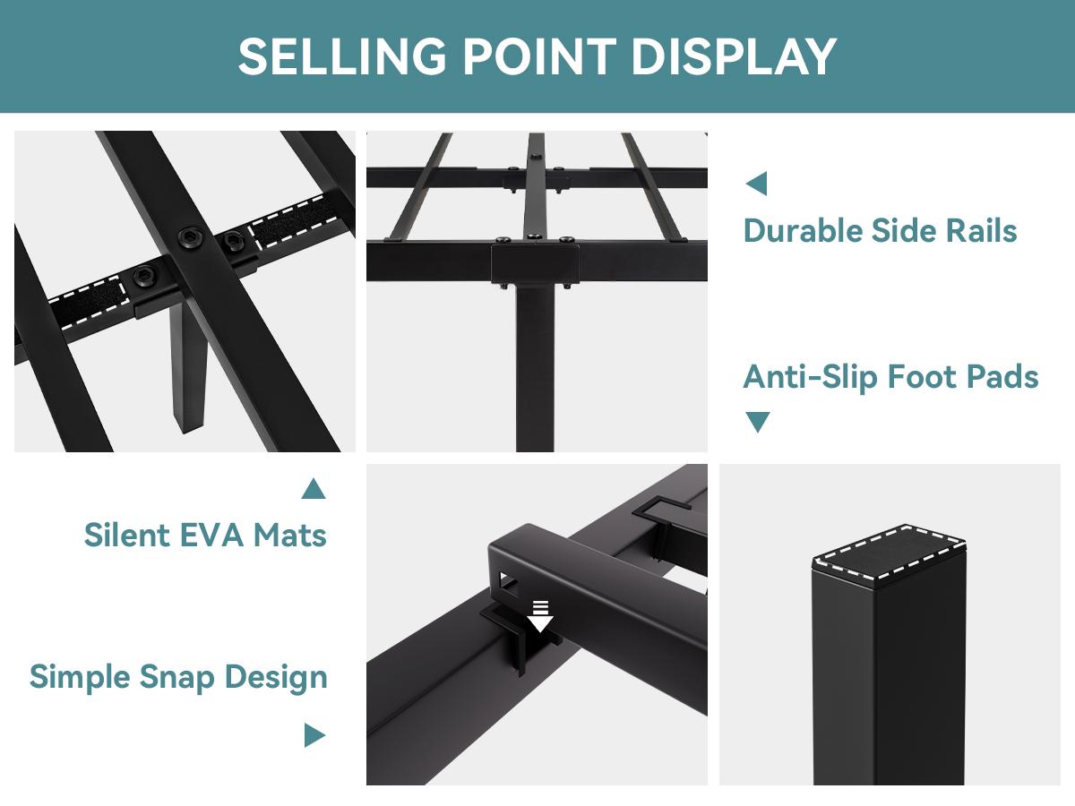 HOOMIC 14 Inches Metal Bed Frame【Frame Only No Mattress】with Victorian Headboard & Footboard, Heavy-Duty Wrought Iron Platform Bed,No Box Spring Needed,Black