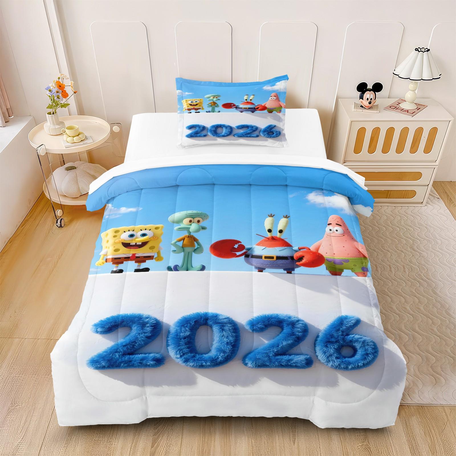 2026 Spongebob Squarepants Pattern Comforter Set, Soft And Durable Bedding Set, Includes 1 Comforter And 1 Or 2 Pillow Cases, Daily Holiday Birthday Gift Bedroom Decorations For Kids And Adults