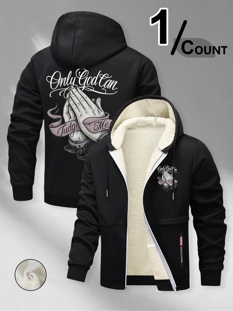 Trendy Religious Hoodie with 'only God Can Judge Me' Print, Casual Fitted Design, Winter Cartoon Pattern, Streetwear Style