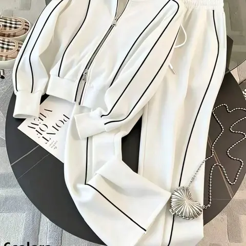 Women's Fall Winter Two-Piece Set, Long Sleeve Zip-Up Jacket with Casual Pants, Perfect for Daily Wear, Office, Outdoor Activities Clothes