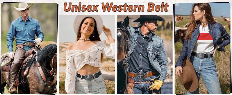 BELTROAD Western Cowboy Belts for Men Women, Mens Western Belt Bull Buckle Country Belt Cowboy Leather Belt for Jeans