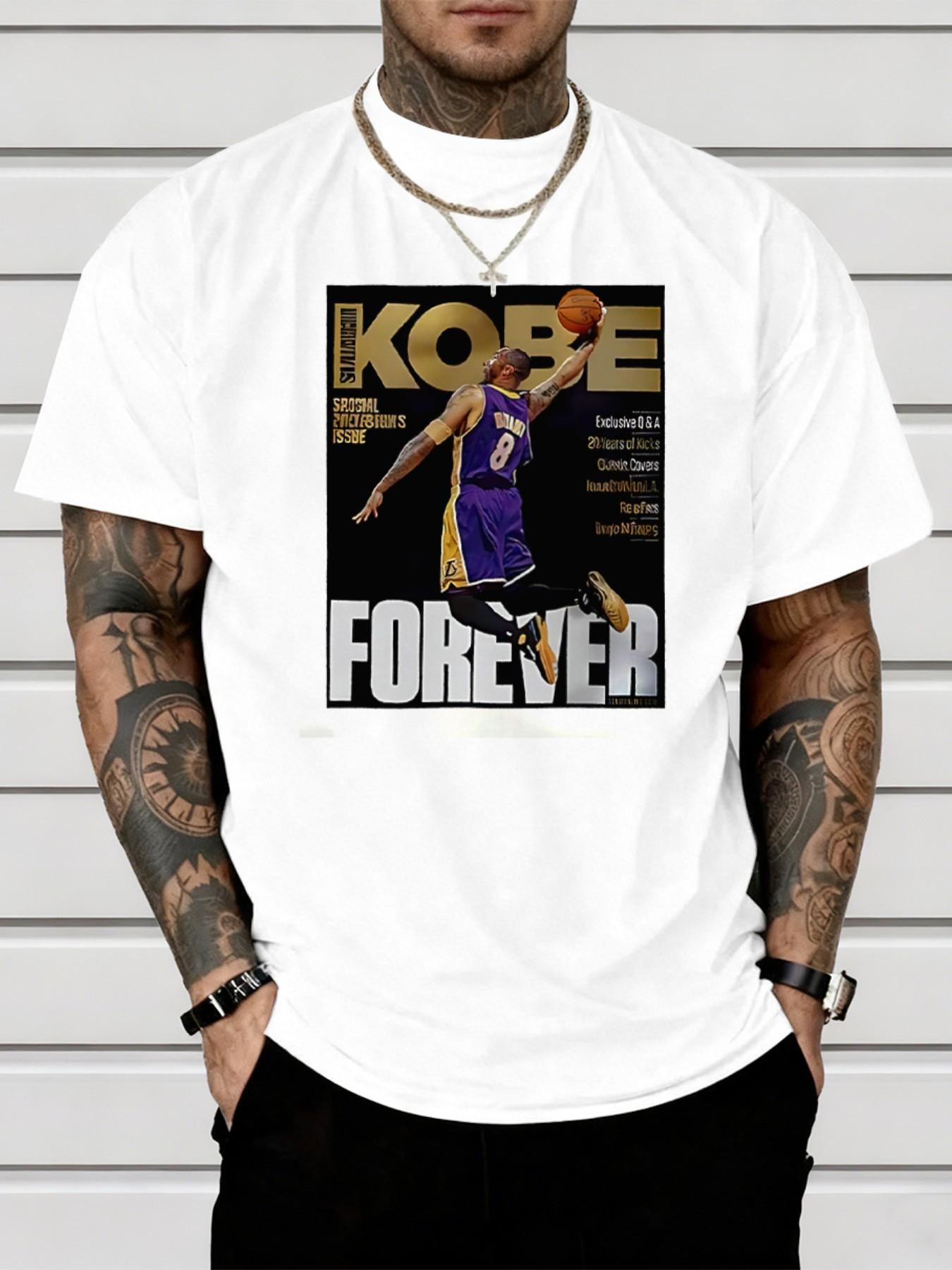 Basketball Player Graphic Print Men's Short Sleeve T-Shirt, Fashion Casual Round Neck Top, Comfortable for Outdoor and Sports Activities