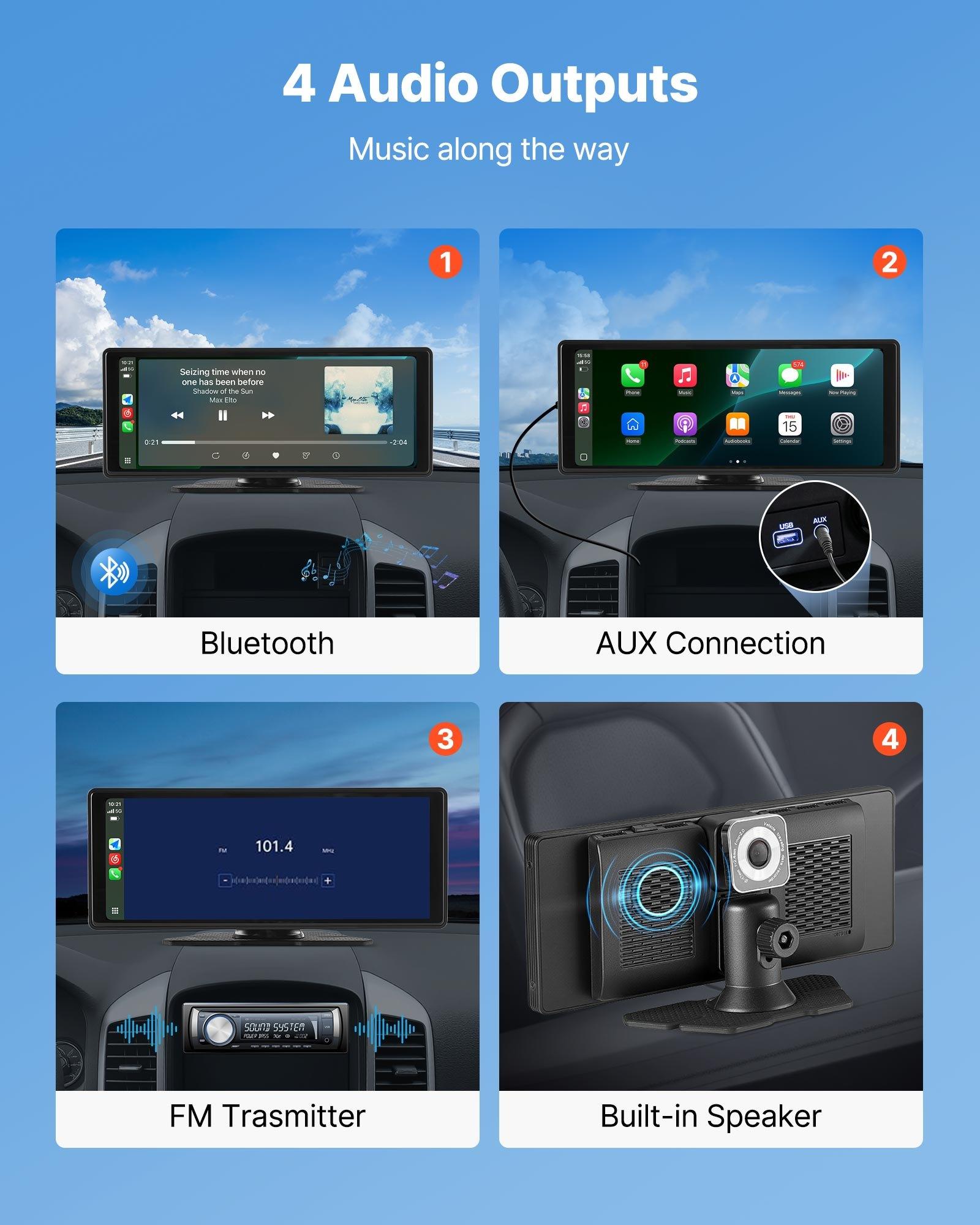 fathersdaygift  VEVOR Wireless Car Stereo, 10-Inch HD Portable Radio Touch Screen with Apple CarPlay and Android Auto, CarPlay Screen with Front Backup Cameras, Voice Control, Mirror Link, Bluetooth, GPS Navigation