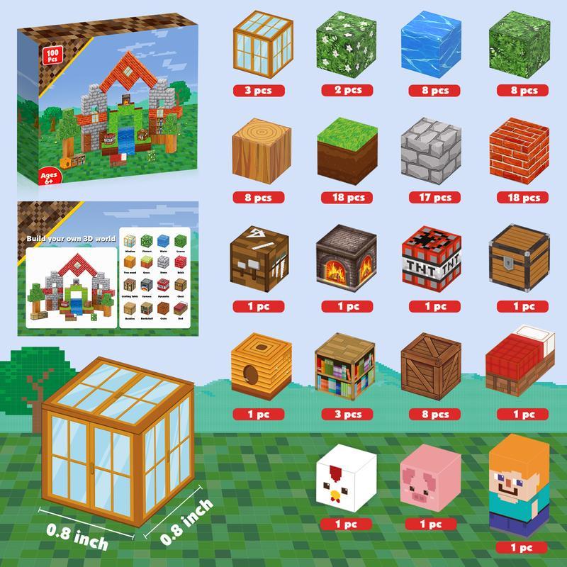 Magnetic Blocks 100PCS Magnetic Building Cubes with Multi-Functional Magnet Box Travel Set STEM Sensory Construction Toys for Boys & Girls Ages 3-5 5-7 8-12 Birthday Gifts