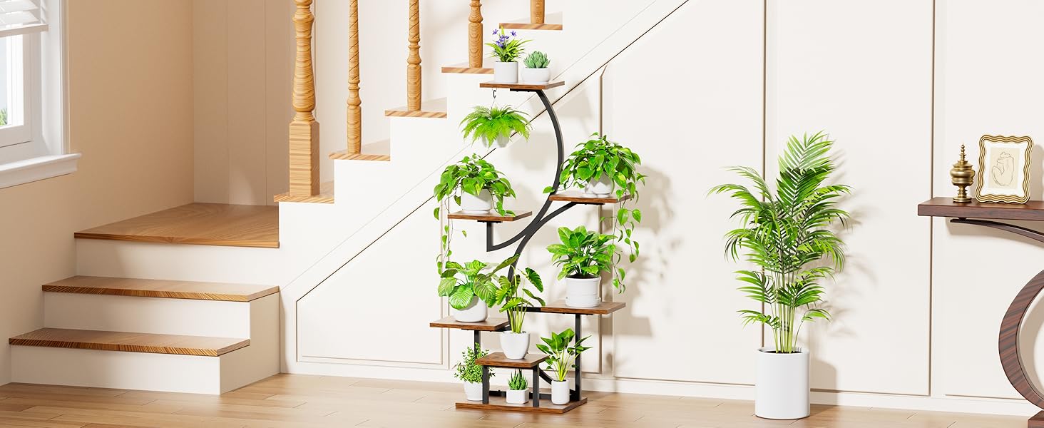 Plant Stand with Grow Lights, 44" 7 Tier Corner Shelf for Flower Display, S-Shaped Rack for Home, Living Room