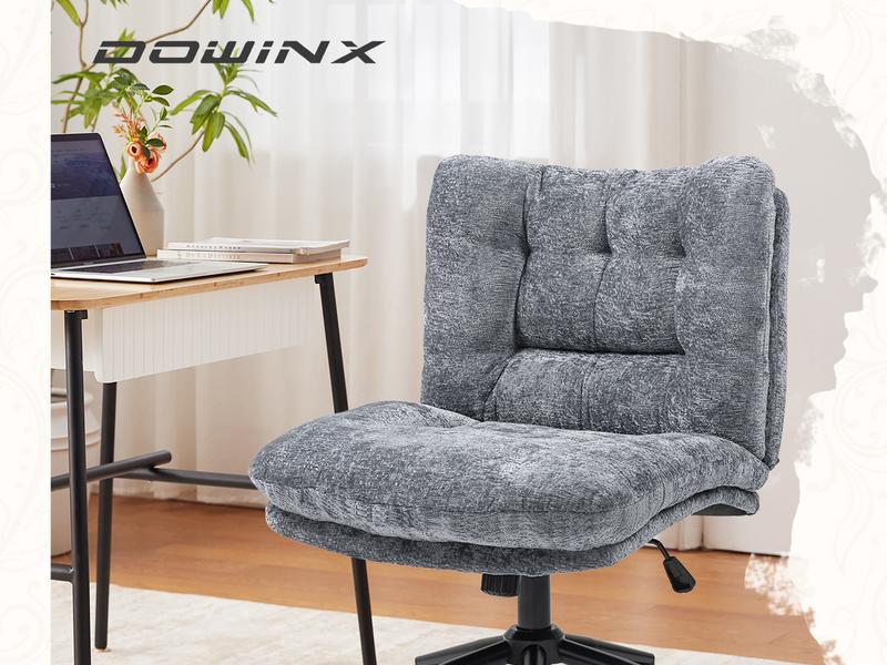 Dowinx Criss Cross Chair with Wheels, Dual-Layer Thickened Cushion Cross Legged Office Chair, Premium Fabric Morden Home Vanity Chair Wide Seat, Adjustable Swivel Computer Desk Chair