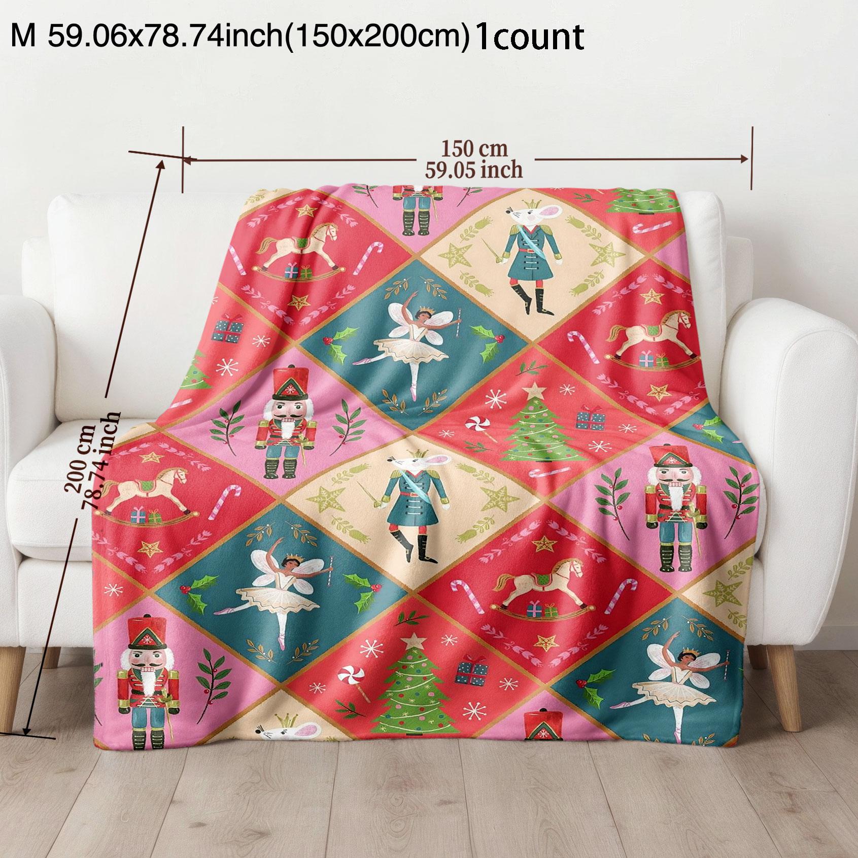 Royal Opera Modern Christmas Flannel Blanket, Nutcracker Design, Multi-Season Use, Ideal Gift, Stain Resistant Fabric