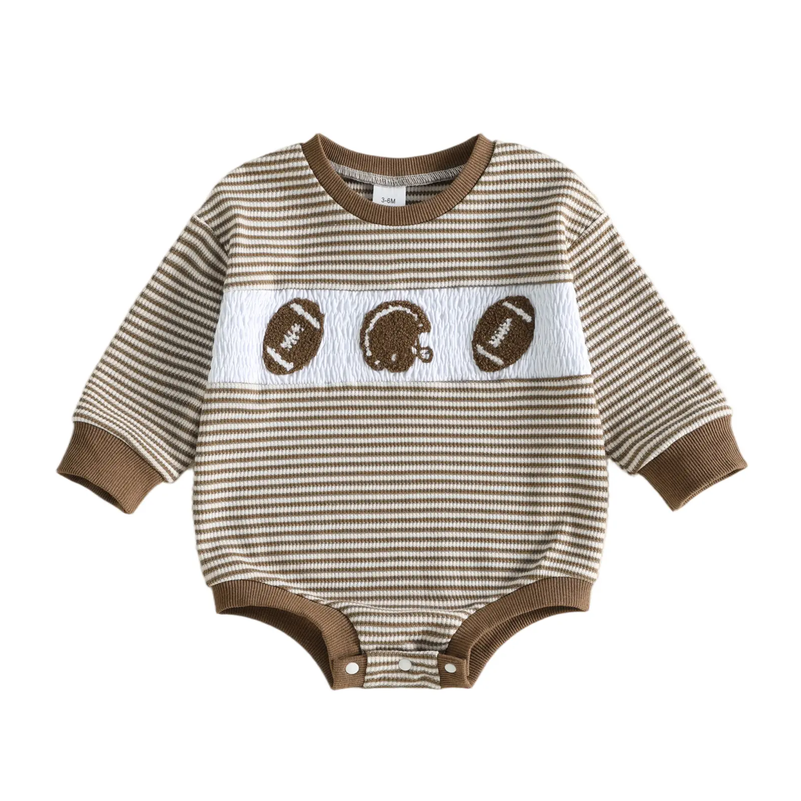 Babamoon Newborn Infant Baby Girl Boy Romper Long Sleeve Crew Neck Football Towel Embroidery Jumpsuit Onesie Bodysuit 0-18M