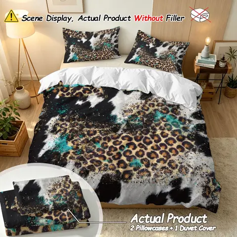 Leopard Print Bedding Set, Printed Bedding Set, 1 Count Bedspread & 2 Counts Pillowcase without Filler, Soft Comfortable Bedding Set for Home Bedroom