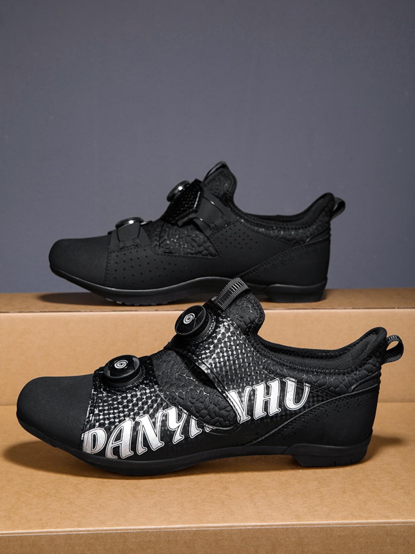 Unisex Cycling Shoes, Indoor Road Bike Shoes, Sporty PU Leather, Wide Fit, Colorblock Design, All Seasons, Professional Style