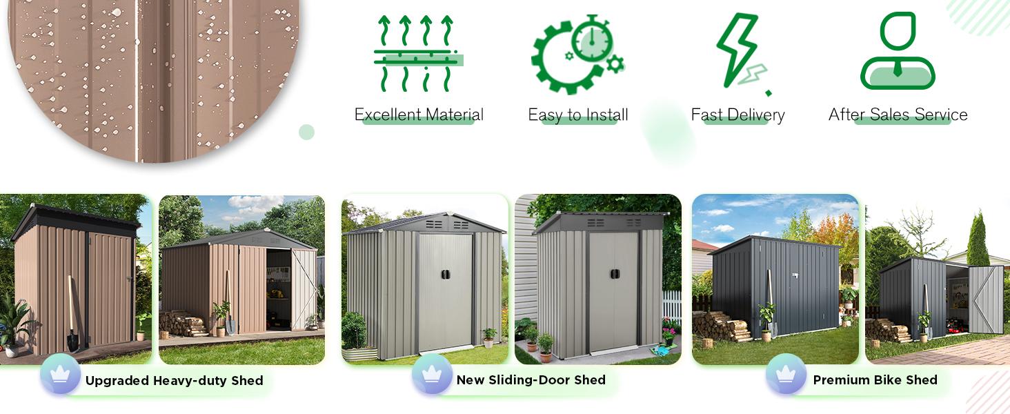 AECOJOY 5' x 3' Galvanized Metal Outdoor Storage Shed with Lockable Door 16.6 Sq.Ft Utility & Tool Storage for Garden Backyard Patio Modern Shelf Grey Adjustable Frames