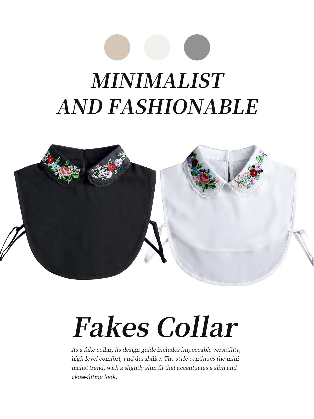Embroidery Fakes Collar Women Cotton Detachable White Collar Dickey Half Shirts, Detachable White Collar One Size Can Be Paired With Various Jackets Suitable For Business, Gatherings, And Various Occasions Not Deformed And Easy To Clean