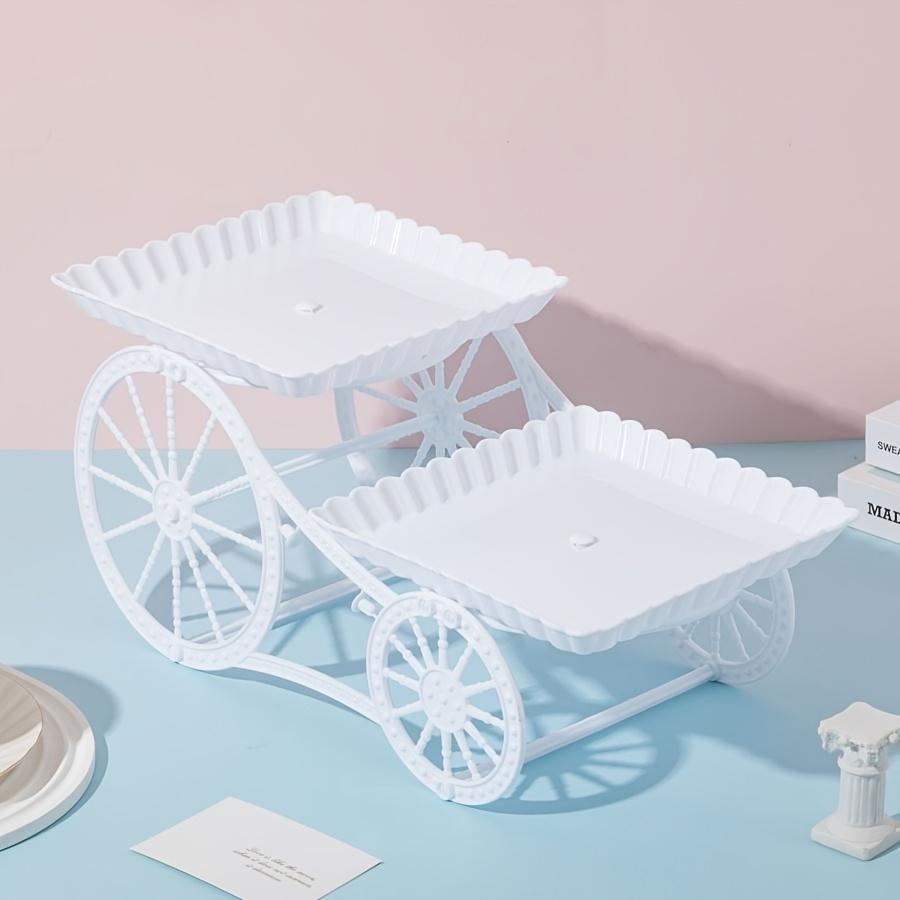 For Weddings, Parties, Birthdays & Holidays, Dessert Display Solution, 2-tier Plastic Cart-style Cake Stand, Ruffled Tray & Exquisite Wheel Pattern, Effortlessly Create Exquisite Dessert Display, Party Dessert Stand Supplies For Weddings, Parties, Birthdays & Holidays, Dessert Display Solution, 2-tier Plastic Cart-style Cake Stand, Ruffled Tray & Exquisite Wheel Pattern, Effortlessly Create Exquisite Dessert Display, Party Dessert Stand Supplies