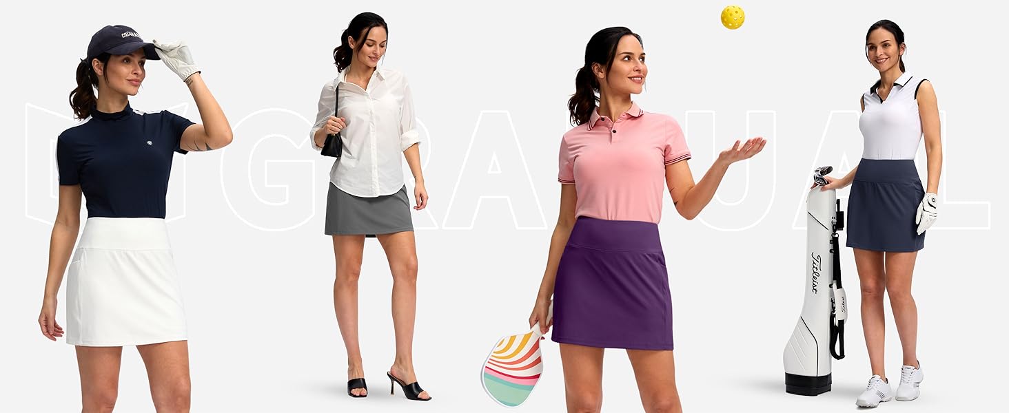 G Gradual Women's Golf Skirts Skort 4 Side Pockets High Waisted Stretchy Tennis Skirt with Short Athletic Casual SpringStatements