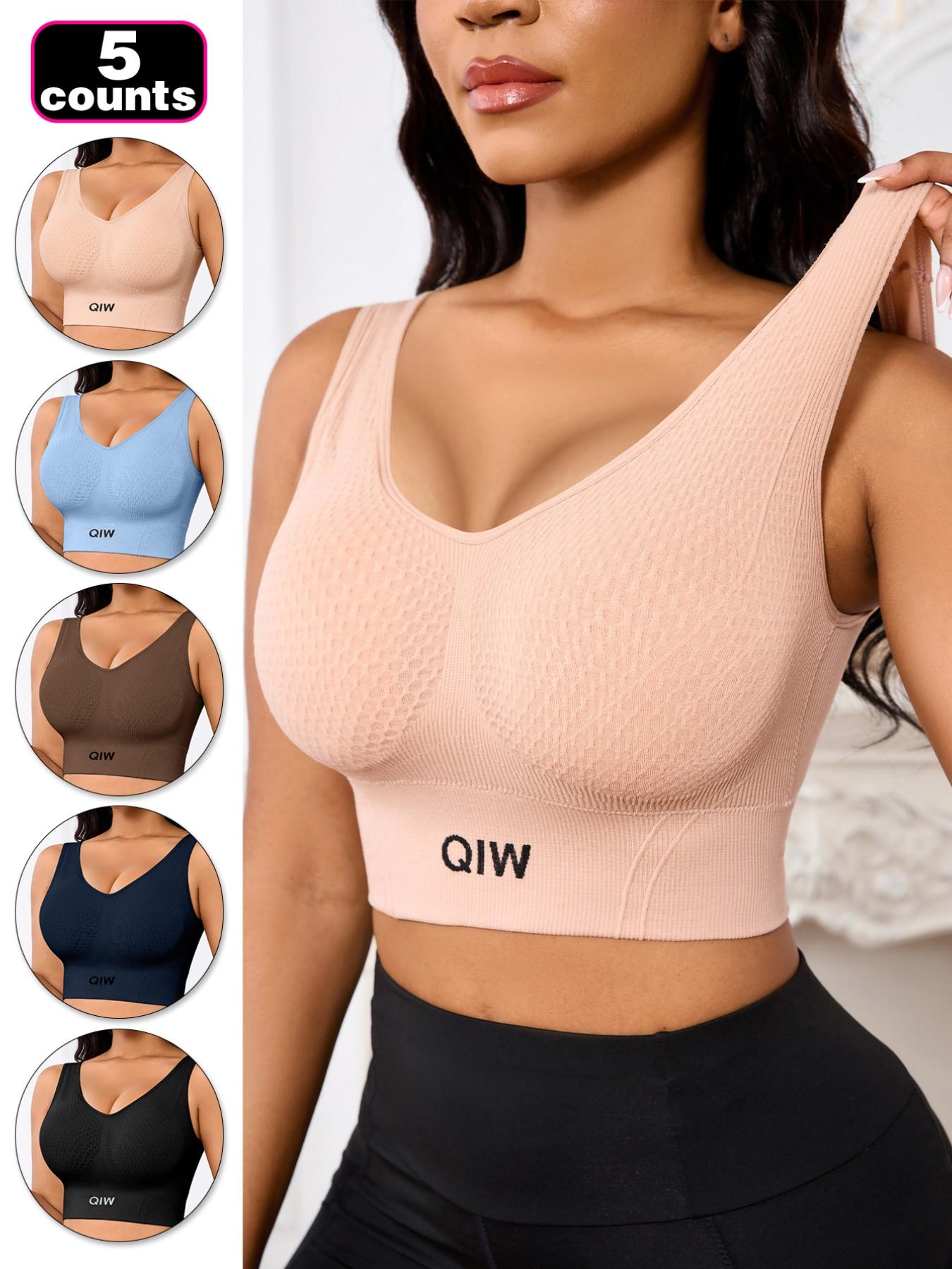 Women's Waffle Texture Sports Bra, Soft Comfortable No Underwire, Medium Support, Wide Shoulder Straps, Backless Design, All Seasons, Wireless Sports Bras