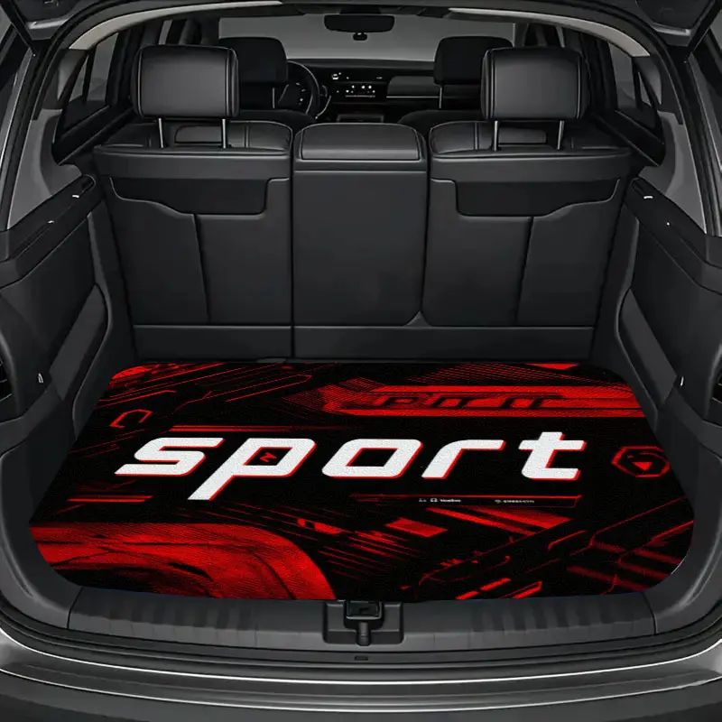 1PC Red and Black Sci-fi Sports Letter Printed Personalized Car Trunk Pad, Universal Unique 2D Printing Design, Suitable for SUVs, Sedans or SUVs, Ideal for Family Travel, and Can Also Enhance The Style of Car Interiors