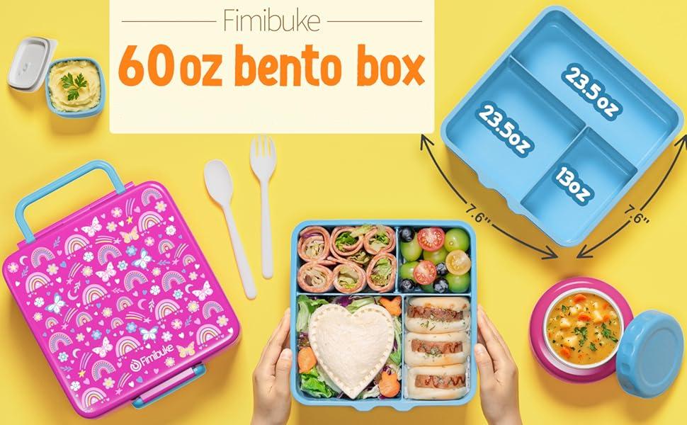 Fimibuke Bento Box, BPA Free & Leakproof Lunch Box with 8.5oz Insulated Thermos Food Jar, Utensils & Sauce Jar, Dishwasher Safe 3 or 4 Compartment Container for School Girl & Boy dealsforyoudays Fimibuke Bento Box, BPA Free & Leakproof Lunch Box with 8.5oz Insulated Thermos Food Jar, Utensils & Sauce Jar, Dishwasher Safe 3 or 4 Compartment Container for School Girl & Boy dealsforyoudays