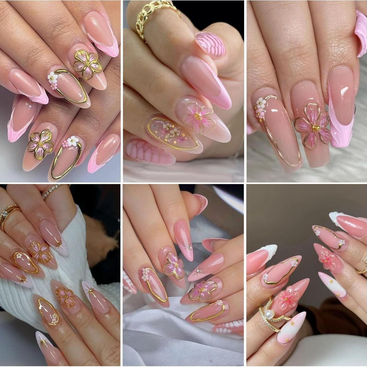 6PCS 5D Flowers Embossed Hibiscus Nail Stickers, Self Adhesive Summer Spring Flower Nail Art Decoration for Women, White Pink Hawaiian Floral Petals Nail Art Decoration