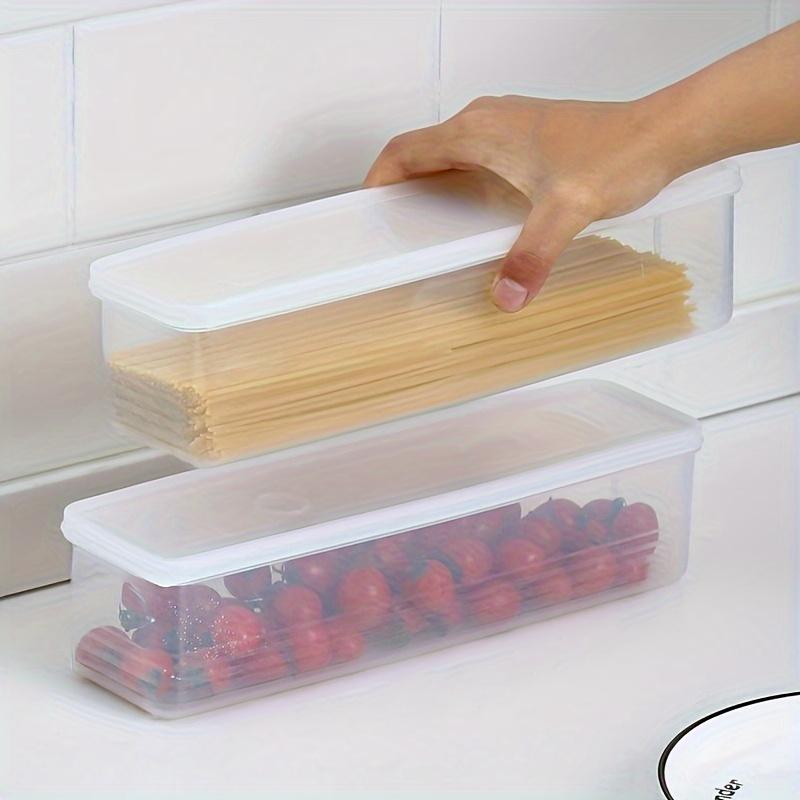 FAXHION 4-Piece Plastic Food Storage Container with Lid, Rectangular Airtight Storage Container for Onions, Coriander, Coriander, Garlic, Noodles, Eggs, Pantry Pasta Horizontal Storage Tank, Free of BPA