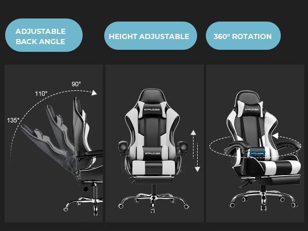 【Ergonomic Massage Chair】 A computer chair with footrest massage lumbar support, a height-adjustable gaming chair, equipped with a 360° rotatable seat headrest, suitable for both office gaming use. Big and Tall 【Ergonomic Massage Chair】 A computer chair with footrest massage lumbar support, a height-adjustable gaming chair, equipped with a 360° rotatable seat headrest, suitable for both office gaming use. Big and Tall