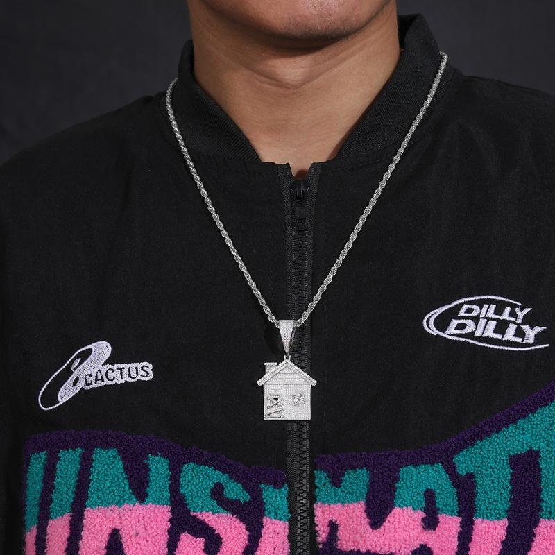 【#P242】UCCIYO 925 Sterling Silver Synthetic Moissanite House Pendant Necklace Classic Doorstop Pendant Men's Fashion Hip Hop Women's Jewelry