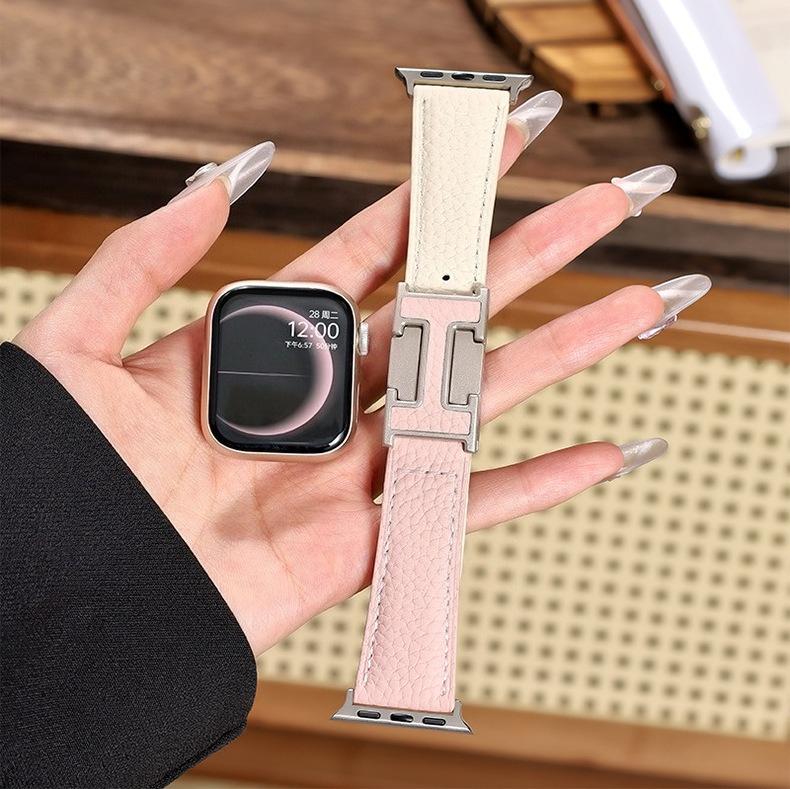 New H-Type Magnetic Buckle Lychee Pattern Leather Smart Watch Strap (38-49mm) New H-Type Magnetic Buckle Lychee Pattern Leather Smart Watch Strap (38-49mm)