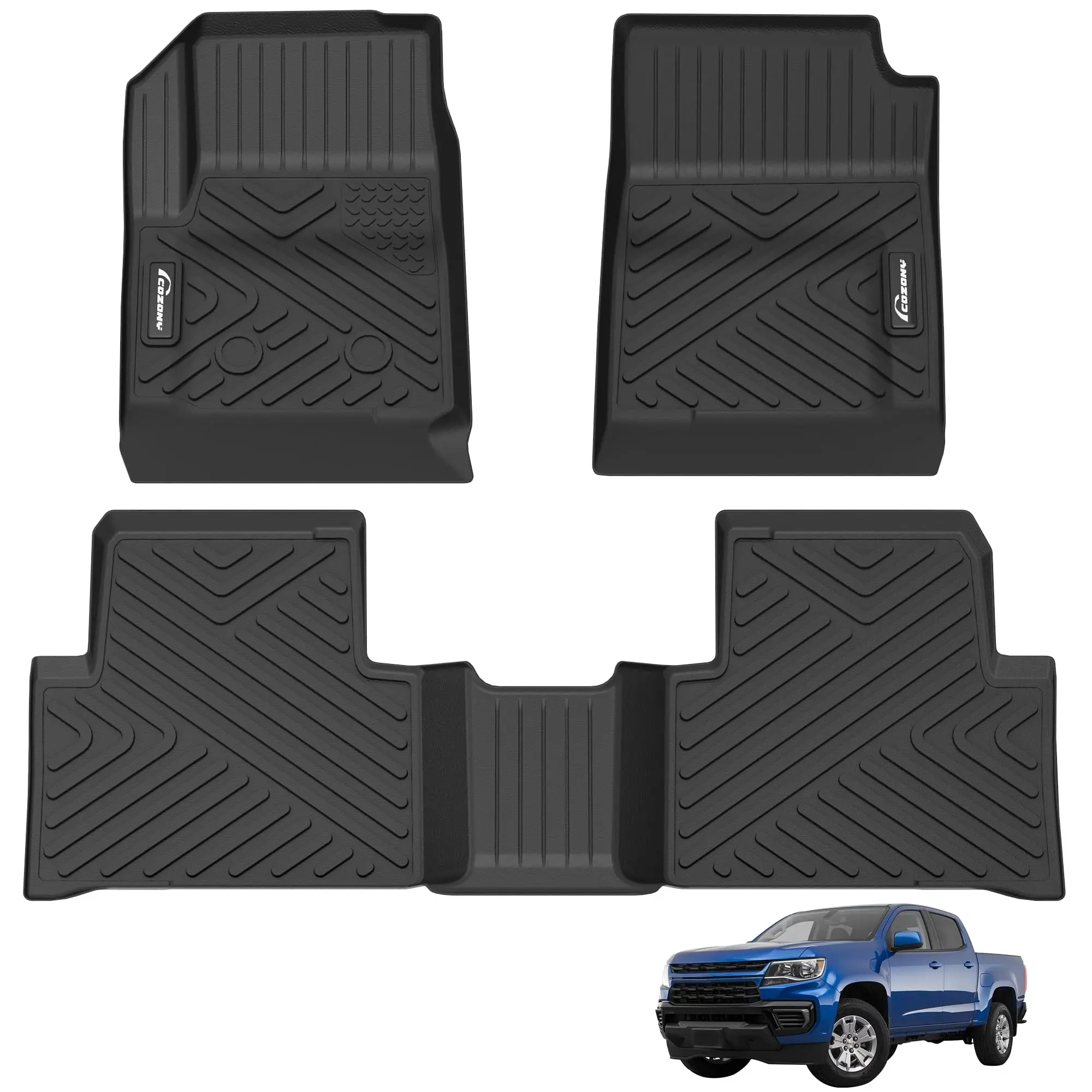 GARVEE Pre-Cut Custom Fit Car Floor Mats, Compatible with Chevy Colorado Crew Cab & GMC Canyon Crew Cab, Black TPE All-Weather Protection, Front Rear Row Set