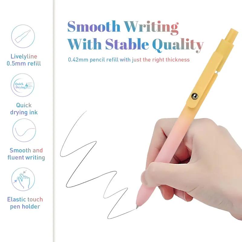 5pcs 0.7mm rainbow style simple press-type quick-drying pen set, suitable for students, nurses, souvenirs, exam practice writing pens. excellent gifts for Christmas and New Year.It is a simple round pen with gradient colors on the body.