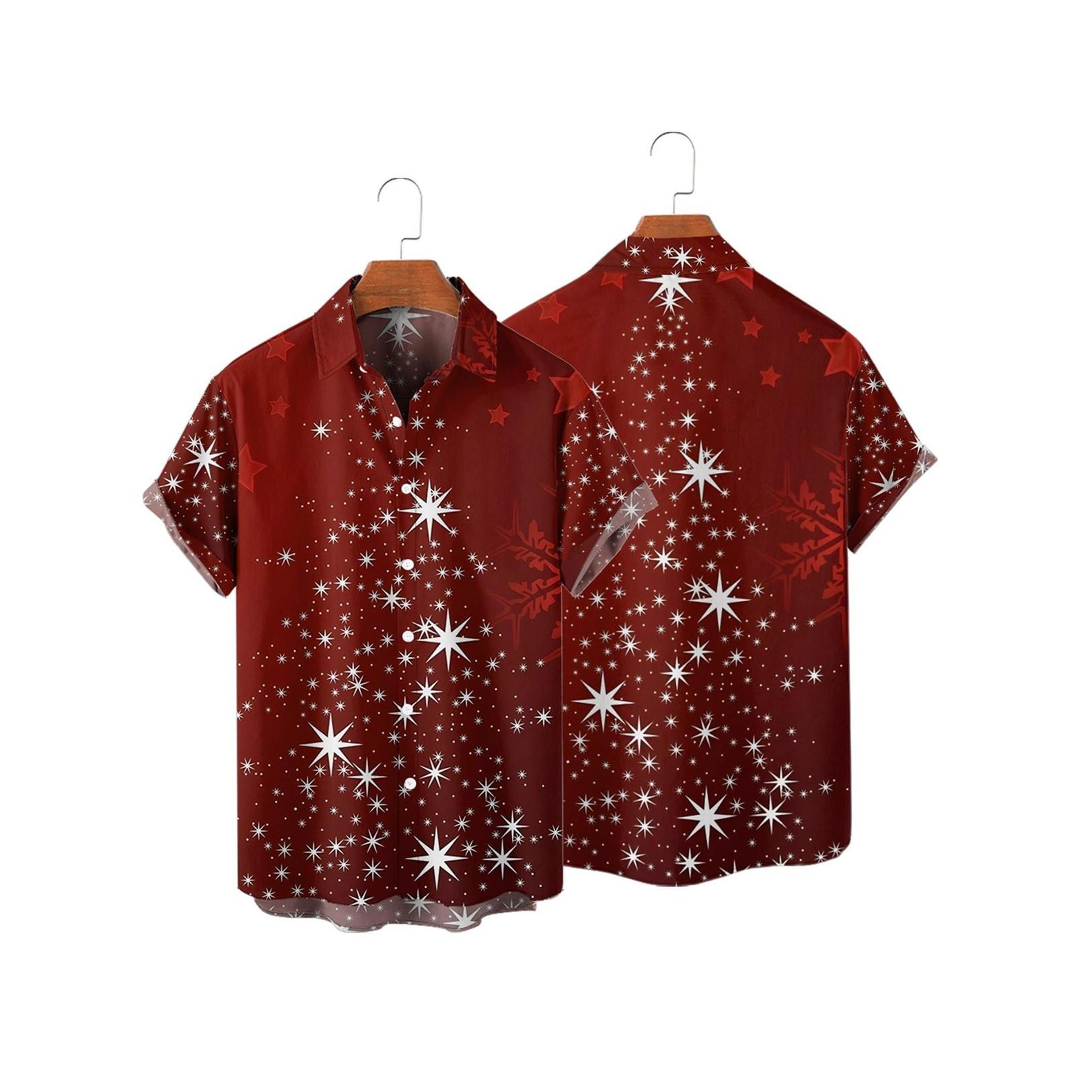 Women's Christmas Snowflake Print Belted Mini Dress Short Sleeve Button Up Matching Outfit