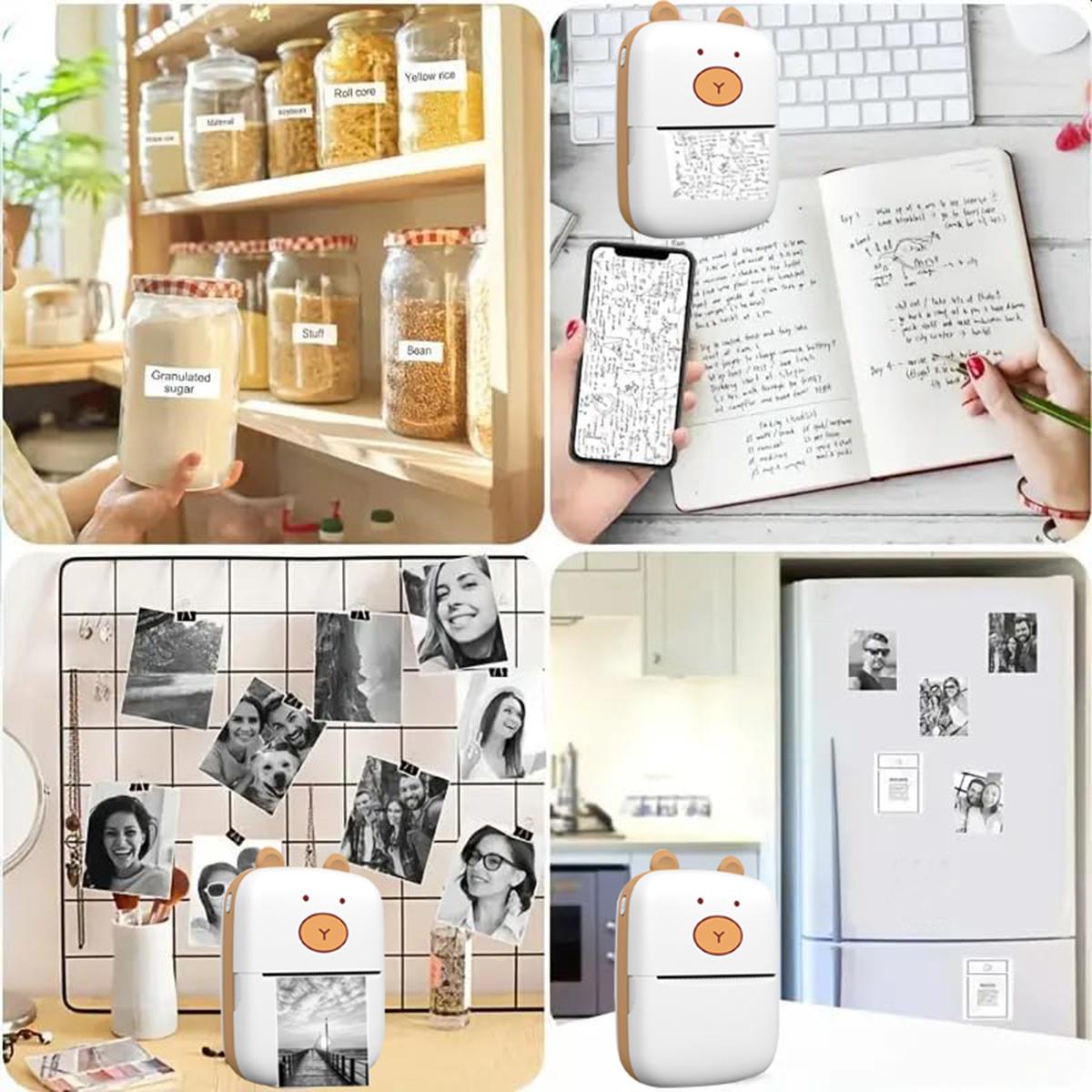 Mini Printer Portable Inkless Sticker Maker Compatible with iOS & Android, Ideal for Notes Photos Labels Text To-Do Lists, Thermal Label Maker
