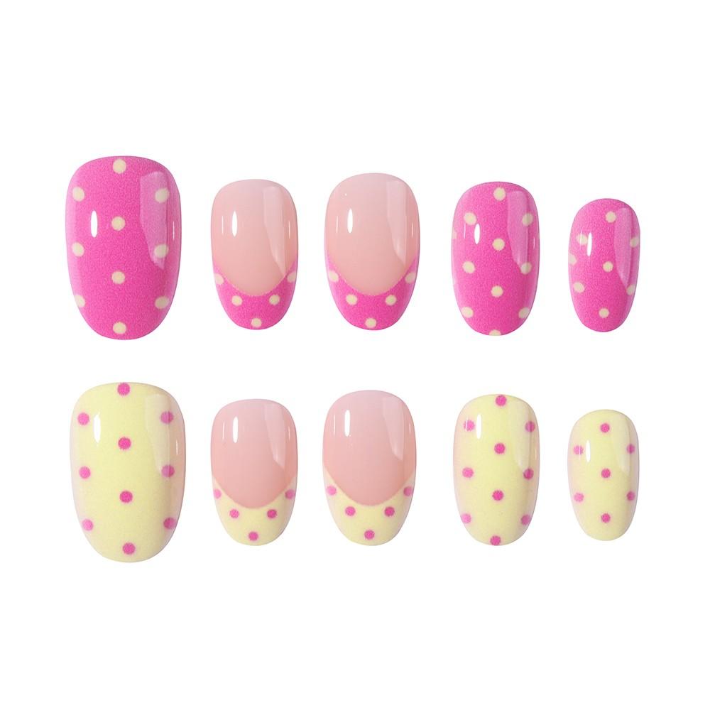 24pcs Sweet Dollar Nail Art Kit, Nude Colors, Classic Polka Dot Design, Easy DIY Manicure, Perfect for Daily Commute & Dates, Nail Kit Set