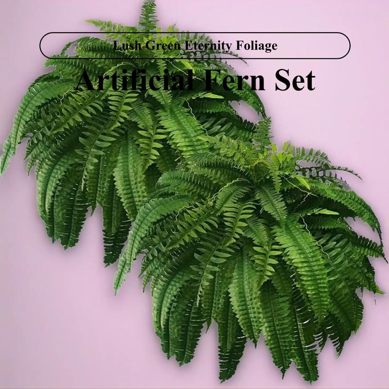 2pcs Large Artificial Boston Fern Plant - Realistic Lush Green Plastic Hanging Decor for Indoor/Outdoor Use, No Maintenance Home Garden Porch Decor, Perfect for Graduation Christmas Housewarming Gifts, Artificial Plants for Home, Artificial Faux Plants