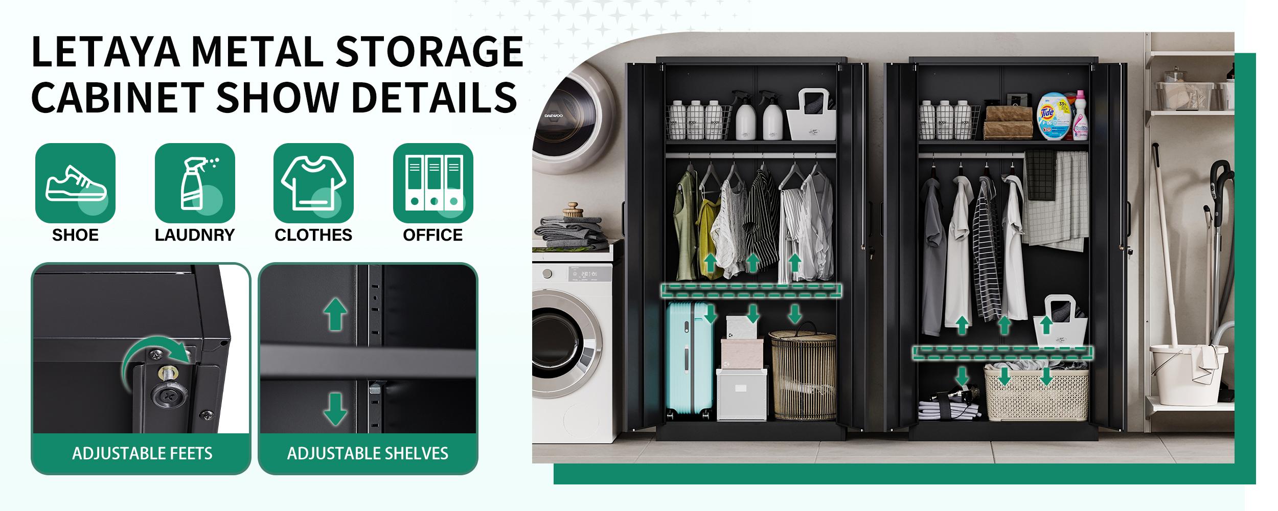 Letaya Metal Wardrobe BLack Cabinets with Lock, Clothing Locker 72" X 36" X 18" for Home, Fire Department, School, Employee, Gym, Government