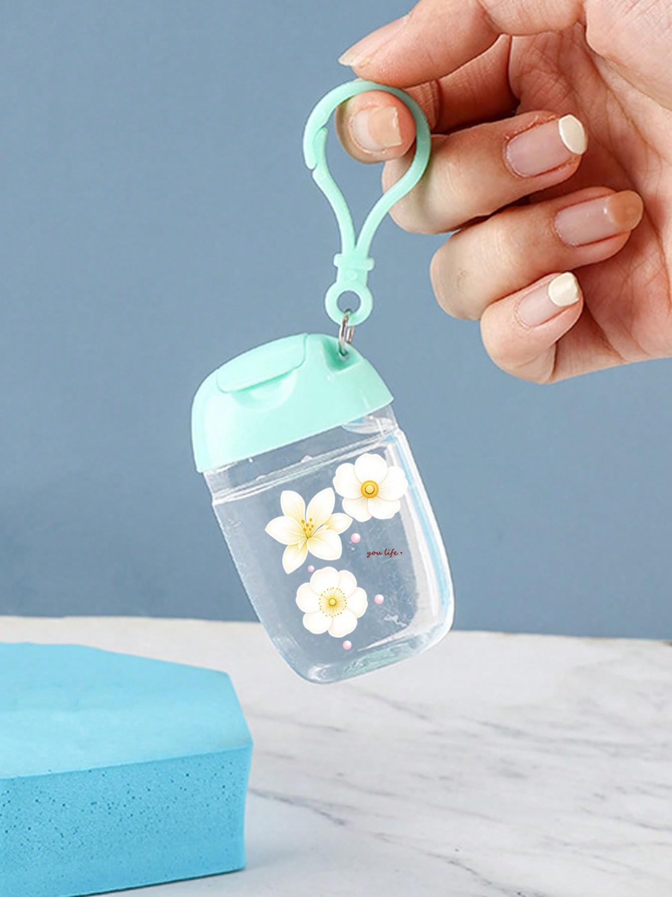 30ML Transparent Travel Bottle with Floral Pattern, Hand Sanitizer Dispenser, Portable Hook, Multi-Use Cosmetic Container, Ideal for Travel