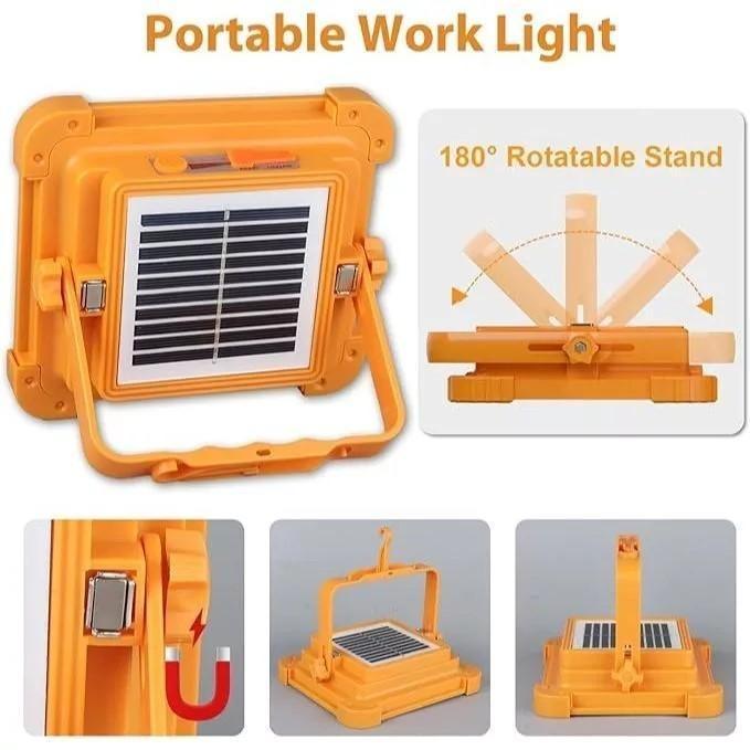 Portable LED Solar Light USB Solar-Powered LED Lamp with 4 Brightness Levels IP66 Waterproof for Camping Outdoor Work Car Repairs Power Outages Hiking Fishing Nighttime Activities High Lumen Flashlight Usb Rechargeable Headlamp