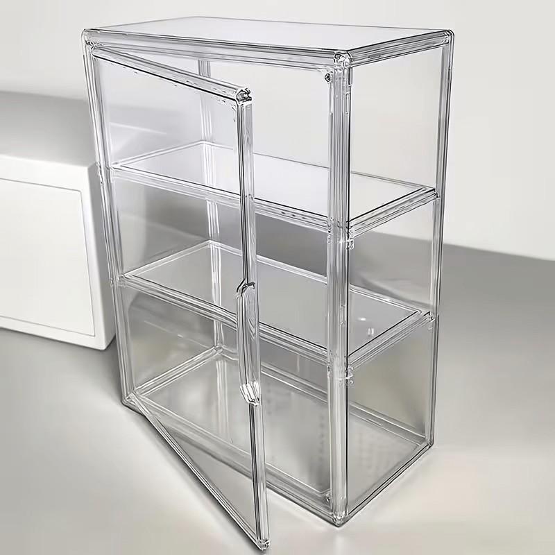 3-Tier Transparent Display Cabinet with Magnetic Door, Heavy-Duty Acrylic, Space-Saving Organizer, Modern Design, Holiday Gift, Retail Store