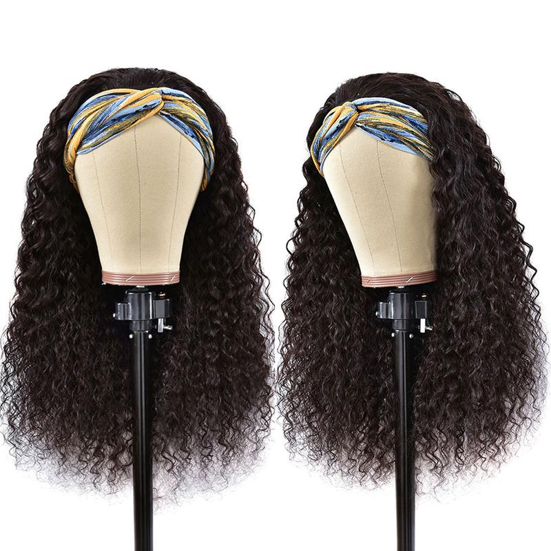 Bling Hair Headband Wig Human Hair Deep Wave Kinky Curly None Lace Front Wig Human Hair Machine Made Wigs 180% Density Headband Curly Human Hair Wigs for Women Natural Color TikTokShopBlackFriday