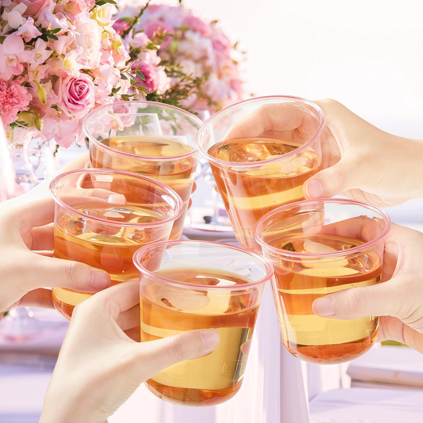 Plastic Cups 12oz Disposable Wine Glasses, Soft Party Cups for Meetings, Weddings, Birthdays, Valentine's Day, 10/20/50 Count