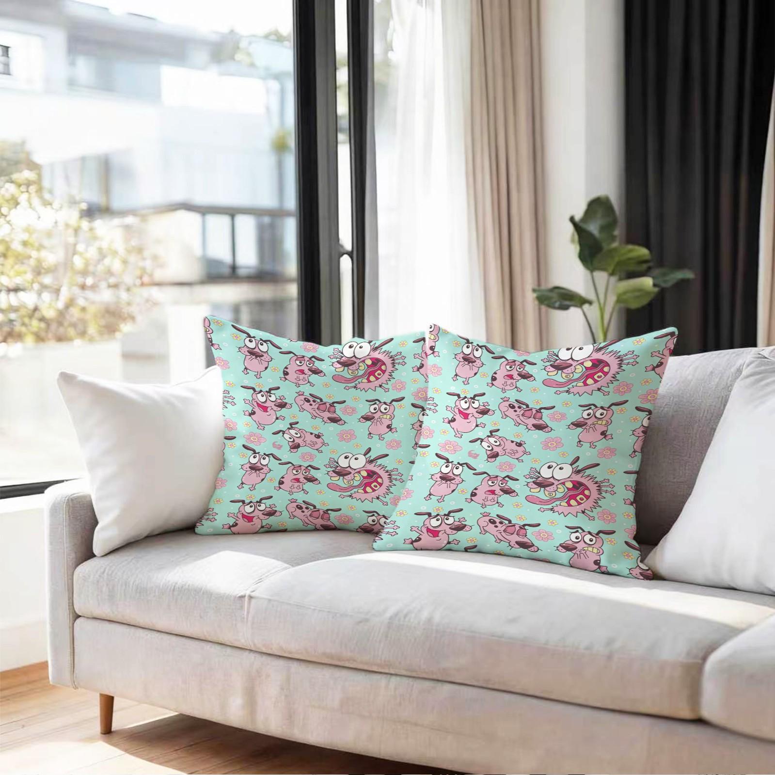 18x18 Inch Courage The Cowardly Dog Throw Pillow, Cute Mint Green Floral Cartoon Dog Decorative Cushion, Kawaii Pillow for Sofa Bed Office Living Room Bedroom, Ideal Gift for Teens Girls Adults Cartoon Fans